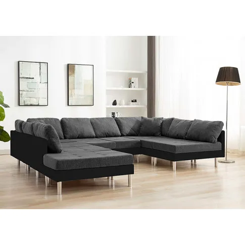 Sofa modułowa czarno-ciemnoszara z ekoskóry Astoa 