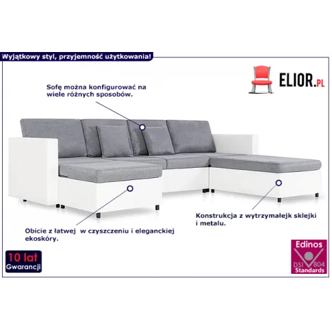 Biała sofa z jasnoszarymi poduszkami Arbre 4Q