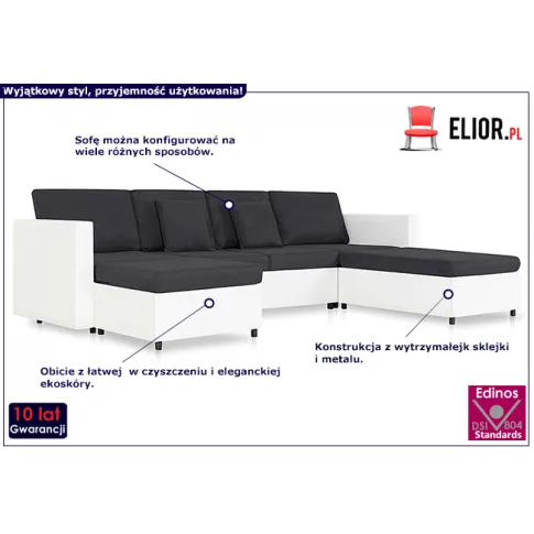 4-osobowa biało-ciemnoszara sofa - Arbre 4Q