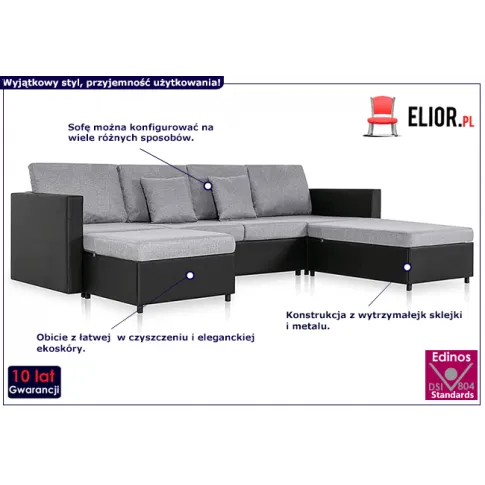 Czarna sofa z jasnoszarymi poduszkami Arbre 4Q