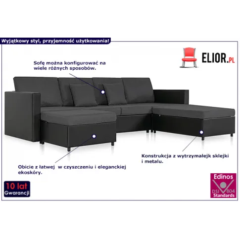 4-osobowa czarno-ciemnoszara sofa - Arbre 4Q