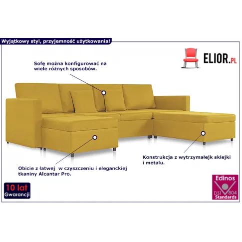 4-osobowa rozkładana żółta sofa Arbre 4X