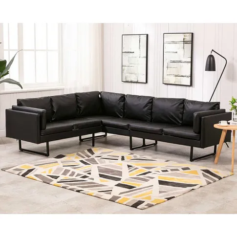 7-osobowa czarna sofa narożna, ekoskóra, Sirena 2X