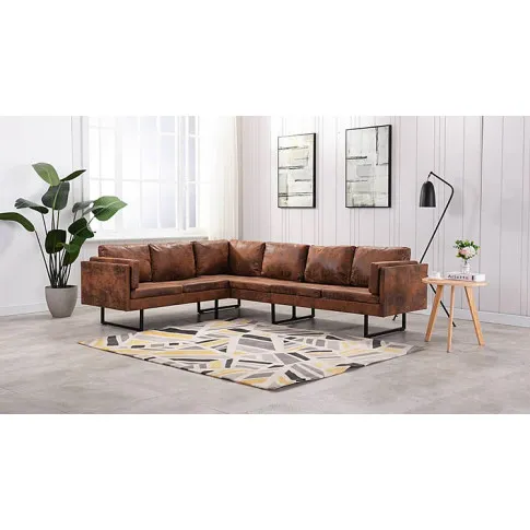 Brązowa sofa narożna z ekozamszu Sirena 2X