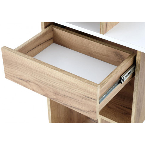 Szczegółowe zdjęcie nr 5 produktu Designerskie biurko z nadstawką dąb złoty/biały - Lider