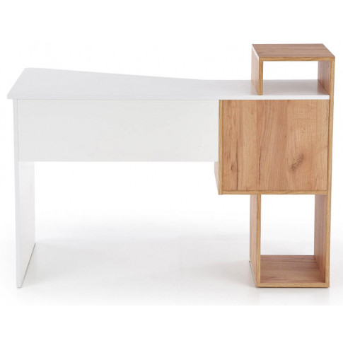 Szczegółowe zdjęcie nr 6 produktu Designerskie biurko z nadstawką dąb złoty/biały - Lider