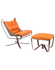 Pomarańczowy fotel wypoczynkowy z podnóżkiem - Liria w sklepie Edinos.pl