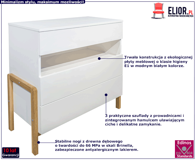 Minimalistyczna komoda dziecięca z 3 szufladami Benny 2D
