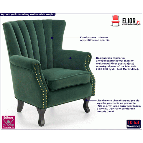 Zielony pikowany fotel wypoczynkowy Romes