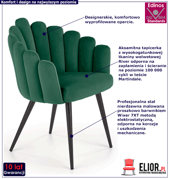 Zielone krzesło kubełkowe glamour Zusi