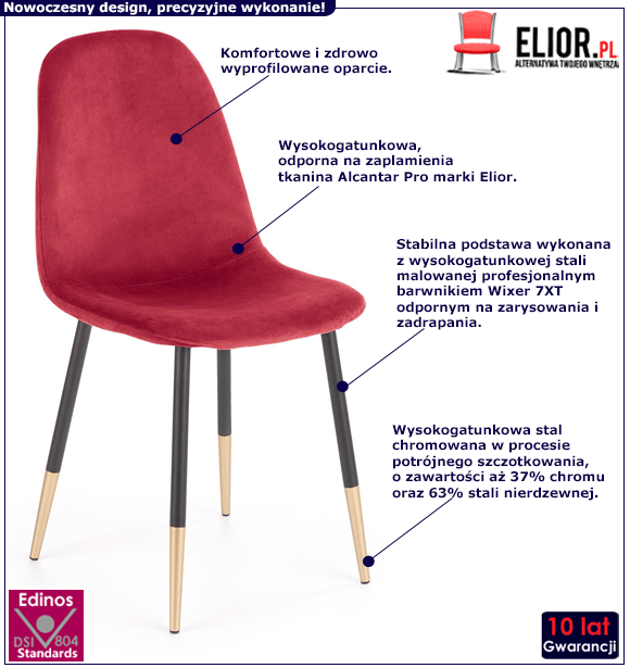 Bordowe tapicerowane krzesło w stylu glamour Oslo