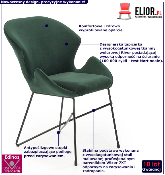 Zielone nowoczesne krzesło tapicerowane Empiro