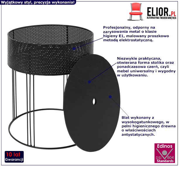 Otwierany stolik loftowy Fragos - czarny