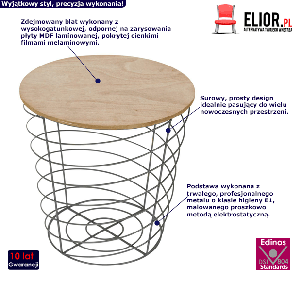 Druciany stolik kawowy Cubir - kosz