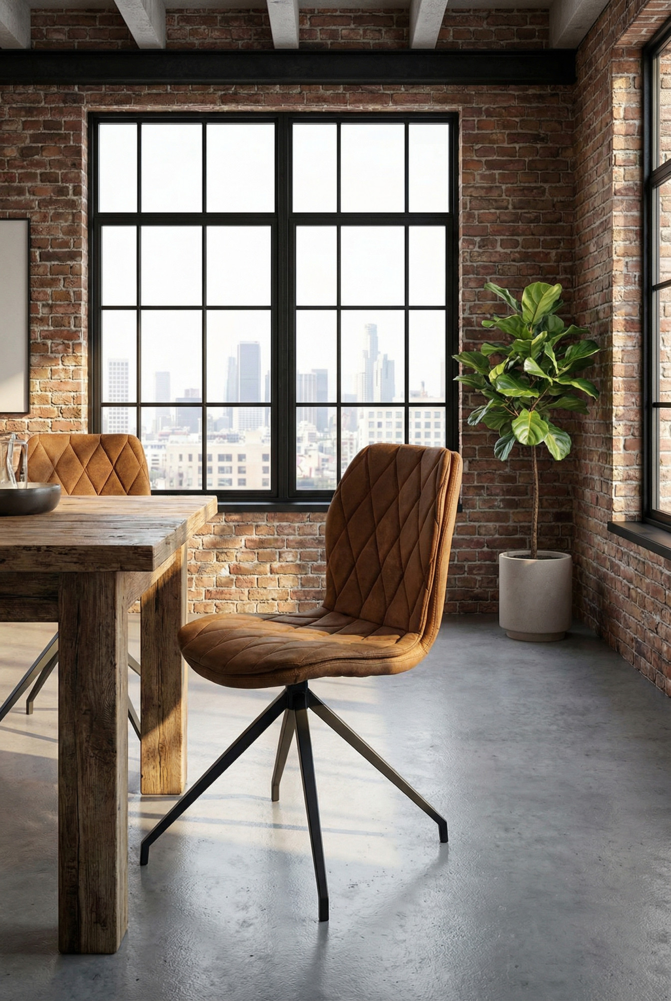 Aranżacja wnętrza z brazowym krzesłem tapicerowanym Selria