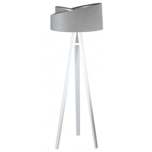 Szaro-biała lampa stojąca drewniana trójnóg S024-Steva