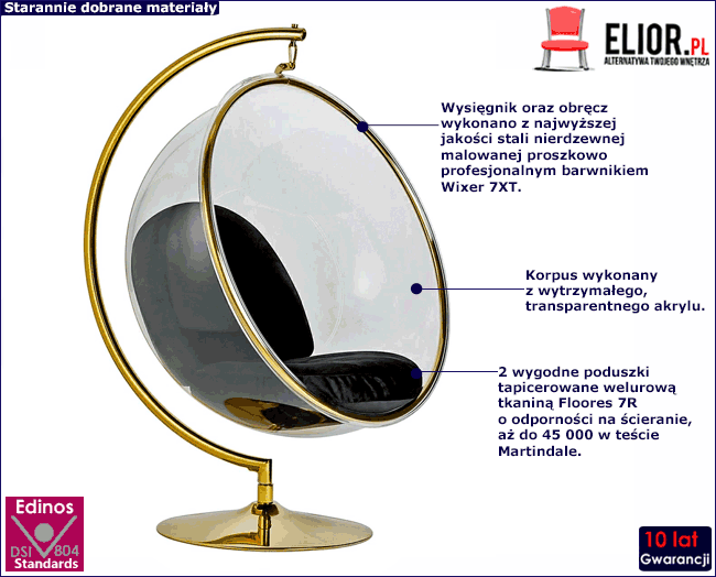 Produkt Czarno-złoty fotel wiszący ze stalowym wysięgnikiem - Tivos