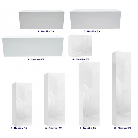 Biała minimalistyczna kolekcja szafek ściennych Nevika
