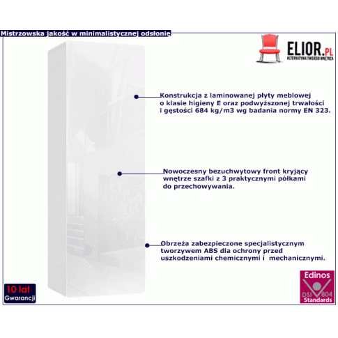 Biała minimalistyczna scienna szafka słupek 120 cm Nevika 7X
