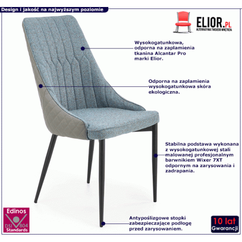 Pikowane niebieskie krzesło tapicerowane Feliso
