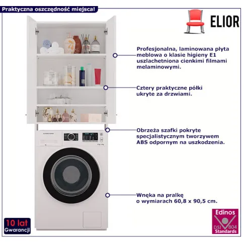 Biała szafka łazienkowa nad pralkę Sevika