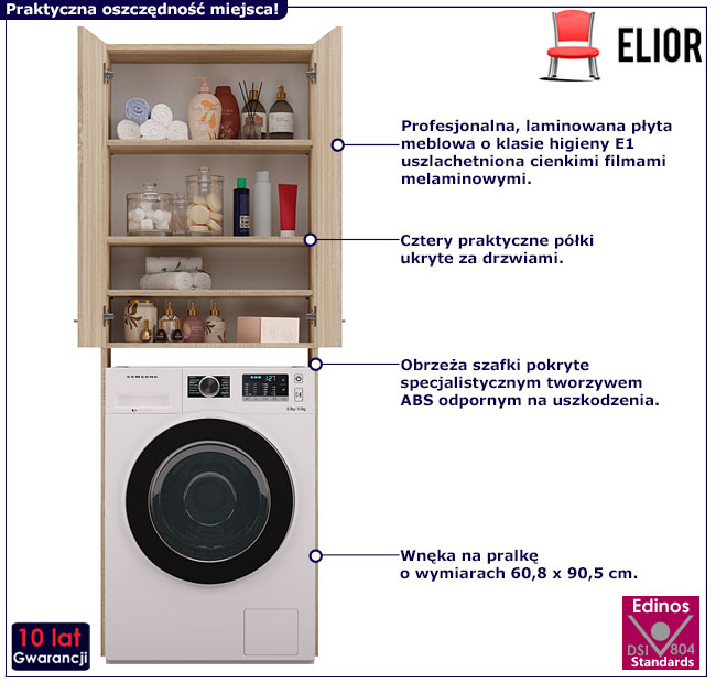 Biała szafka łazienkowa nad pralkę Nemer