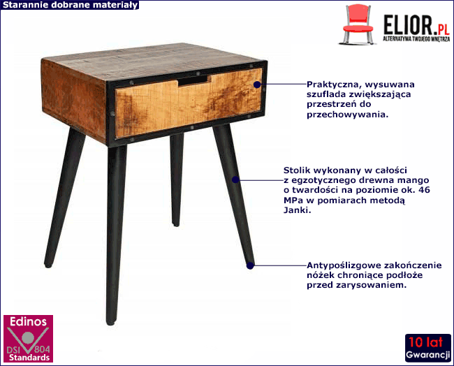 Produkt Industrialny stolik nocny z szufladą - Jofrid