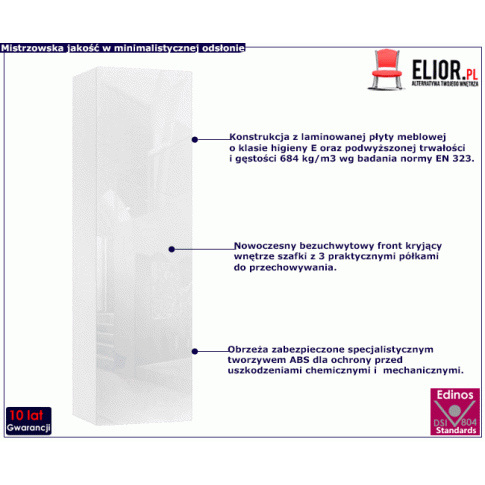 Biała minimalistyczna ścienna szafka słupek 140 cm Nevika 8X