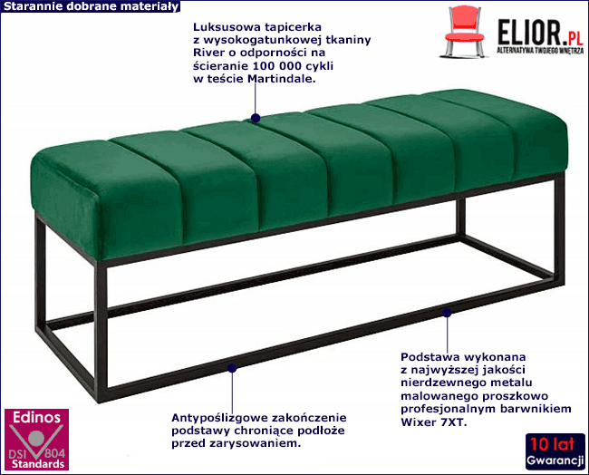 Produkt Ciemnozielona tapicerowana ławka - Remida