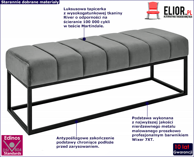 Produkt Szara pikowana ławka - Remida