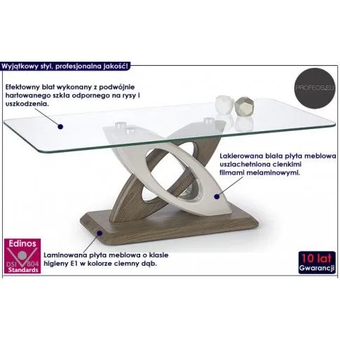 Fotografia Lakierowana ława Rozeli - biały połysk + ciemny dąb z kategorii Ławy i stoliki