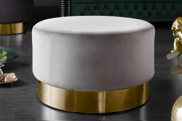Produkt Szaro-złota pufa tapicerowana okrągła - Merolo - zdjęcie numer 2