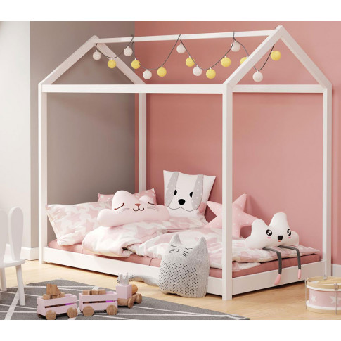 Białe drewniane łóżko dziecięce domek Tutti