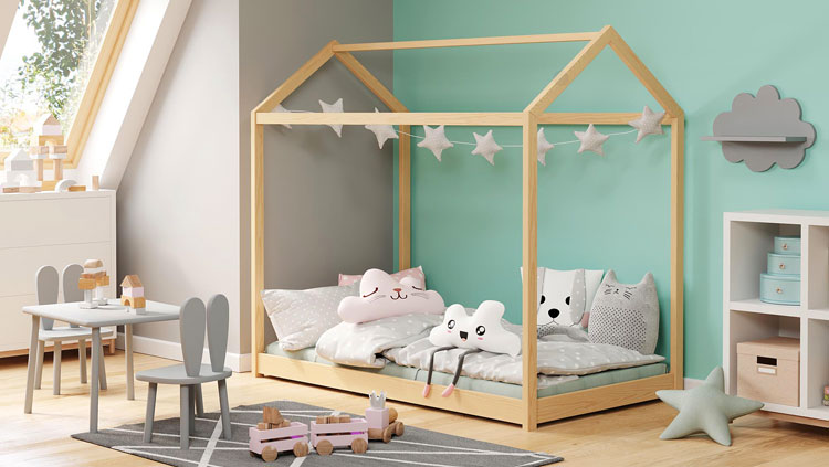 Sosnowe łóżko dla dzieci domek Tutti