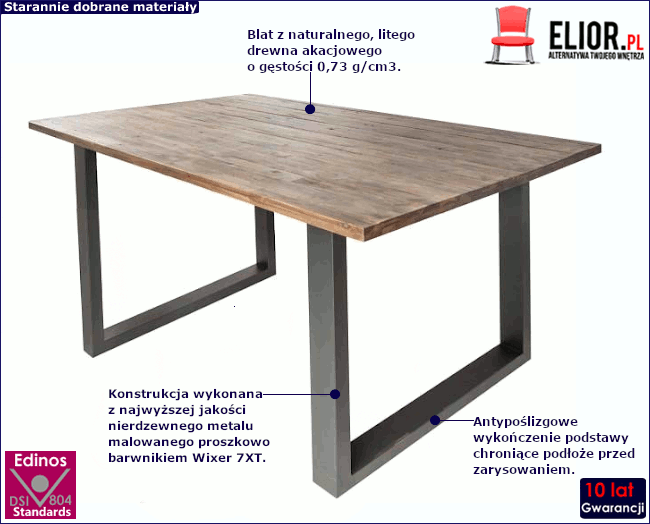 Produkt Industrialny prostokątny stół do jadalni i kuchni - Gracie 3X