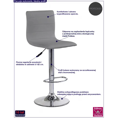 Fotografia Obrotowy hoker barowy z oparciem Rino - popielaty z kategorii Hokery