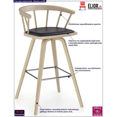 Fotografia Drewniany hoker z oparciem Elmiro - jasny buk z kategorii Hokery