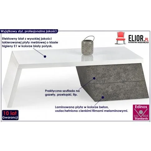 Fotografia Lakierowana ława Colins - biały połysk + beton z kategorii Ławy i stoliki