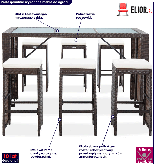 Zestaw brązowych mebli ogrodowych Helser 3X inforgrafika