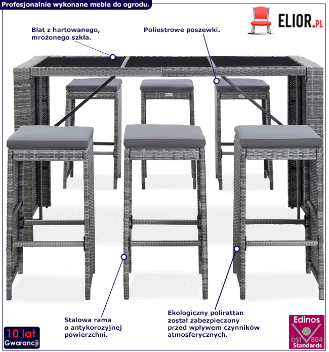 Zestaw szarych mebli ogrodowych Helser 3X inforgrafika