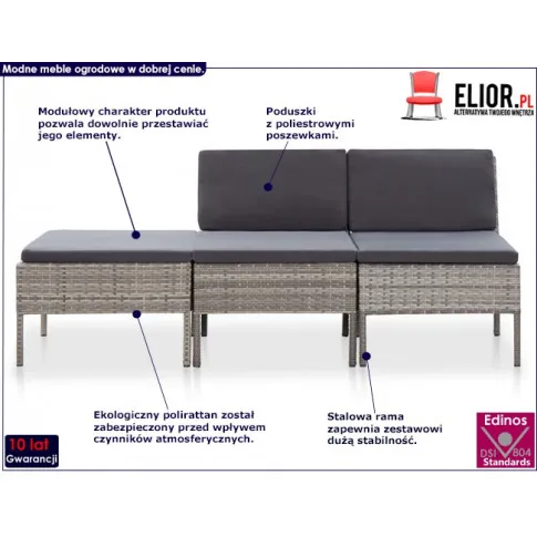 Zestaw szarych mebli ogrodowych Shannon 2X infografika