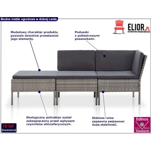 Zestaw szarych mebli ogrodowych Shannon 3X infografika