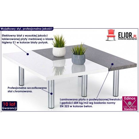 Fotografia Zestaw 2 ław Libra - biały połysk + beton z kategorii Ławy i stoliki