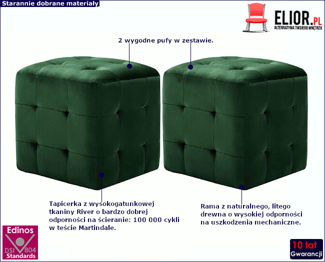 Produkt Komplet dwóch zielonych puf do salonu i sypialni - Futori 4X