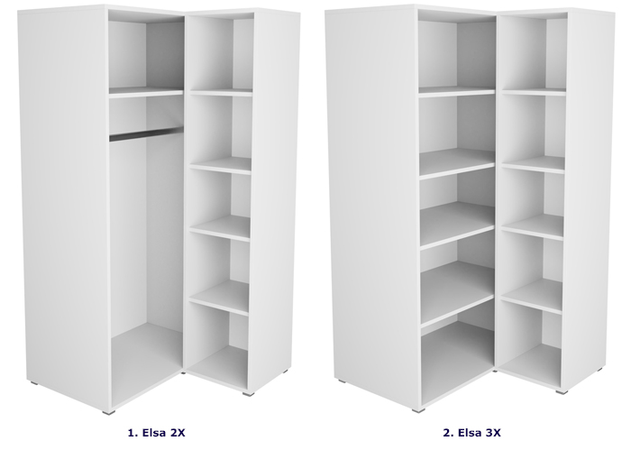 Dostępne układy wnętrza szafy narożnej Elsa