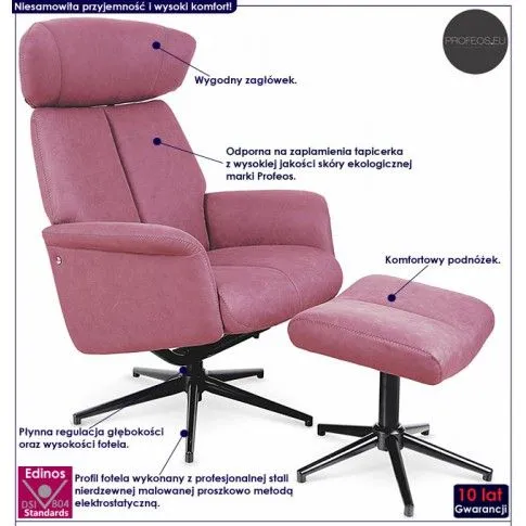 Fotografia Fotel z podnóżkiem Livar - różowy z kategorii Fotele wypoczynkowe