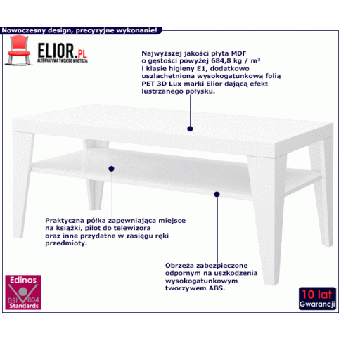 Prostokątna biała ława z półką Muna 3X