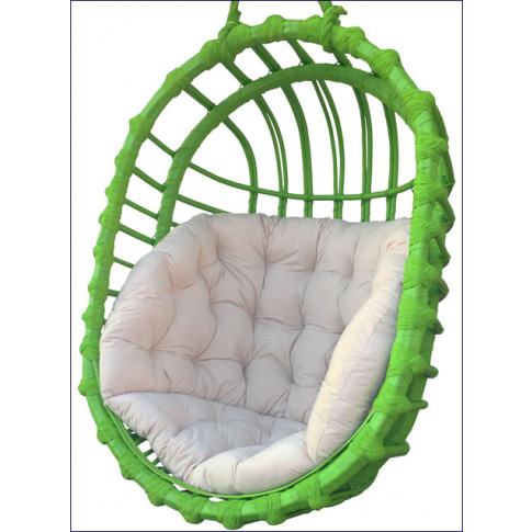 Zielony owalny wiszący ogrodowy fotel z kremową poduszką Petro 3X