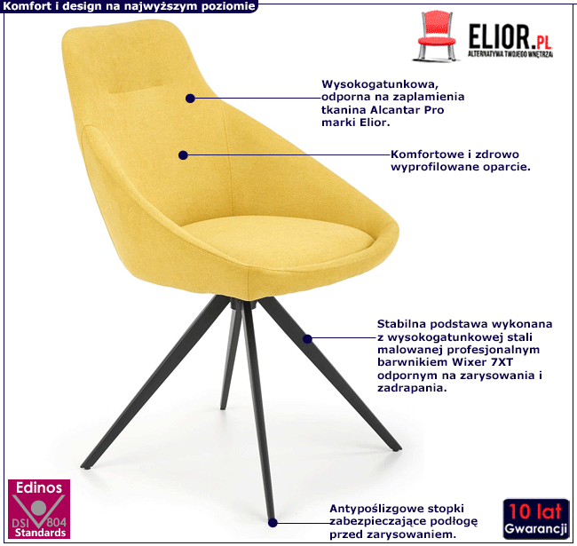 Żółte nowoczesne krzesło tapicerowane Bondi