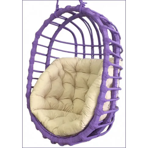 Fioletowy wiszący fotel wiklinowy z kremową poduszką Petro 3X